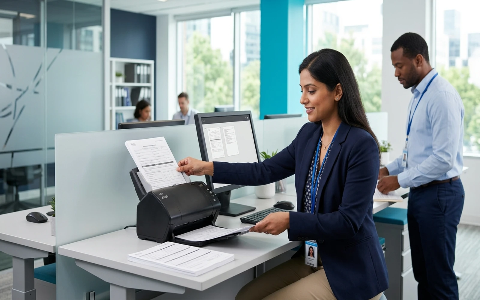 Consular staff scanning application documents